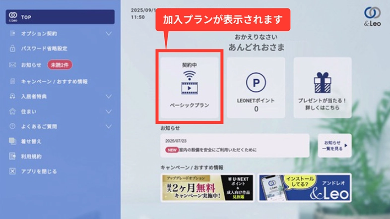 契約中オプションサービス確認