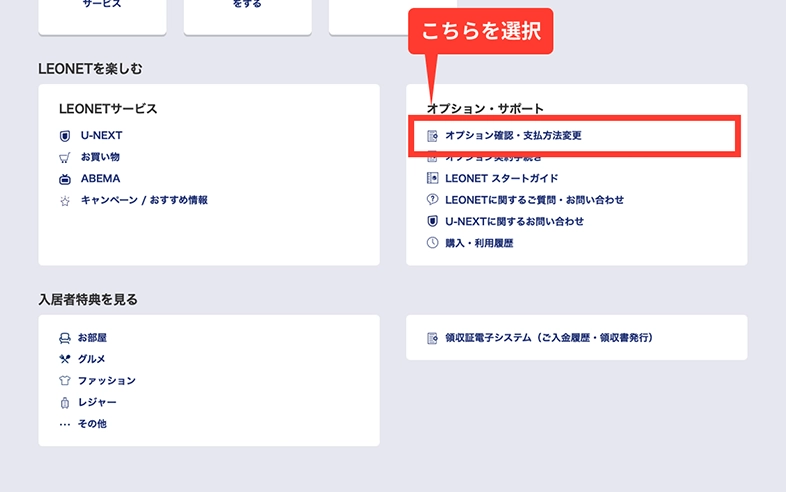 「LEONETを楽しむ」カテゴリーオプション確認